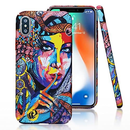 iPhone X Case,CLOUDS Smooth Premium Durable Luminous Hard PC Cool Tribe Woman Matte Oil Painting case with a free screen protector