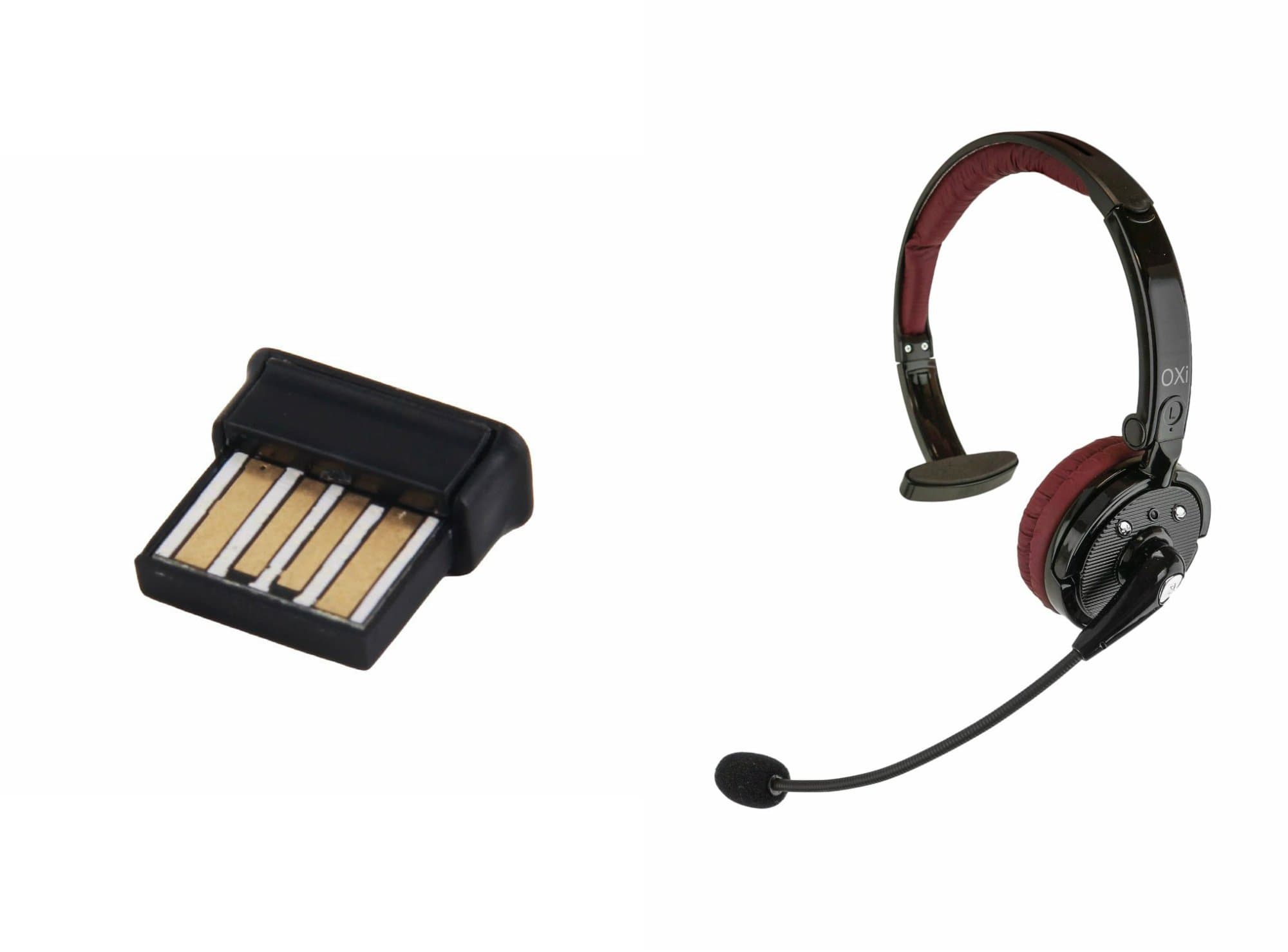 Oxi Wireless Bluetooth Headset and USB Dongle Bundle with Ear Headphones and Plug & Play Network Adapte