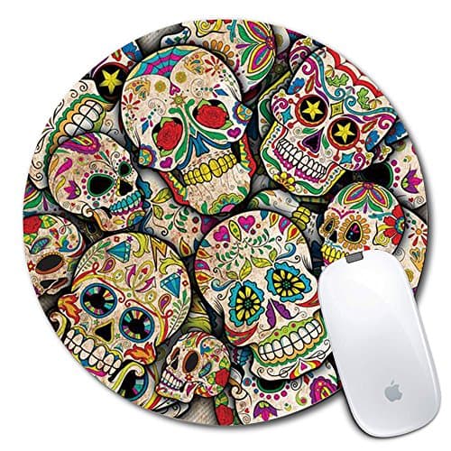 Personalized Round Mouse Pad, Printed Skull Pattern, Non-Slip Rubber Comfortable Customized Computer Mouse Pad (7.87x7.87inch)
