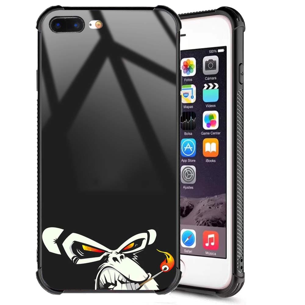 iPhone 7 Plus Case,iPhone 8 Plus Case,Orangutan Funny Pattern Tempered Glass Back Cover and Soft Silicone Rubber Bumper Frame Shock Absorption Anti-Slip Phone Case Compatible for Apple iPhone 7/8 Plus