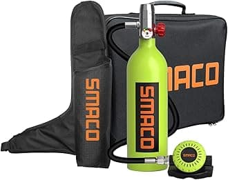 SMACO Scuba Tank Diving Gear for Diver 1L Mini Scuba Tank Oxygen Cylinder with 15-20 Minutes Underwater Breathing Portable Diving Tank Kit for Underwater Exploration Emergency Rescue Pony Bottle S400