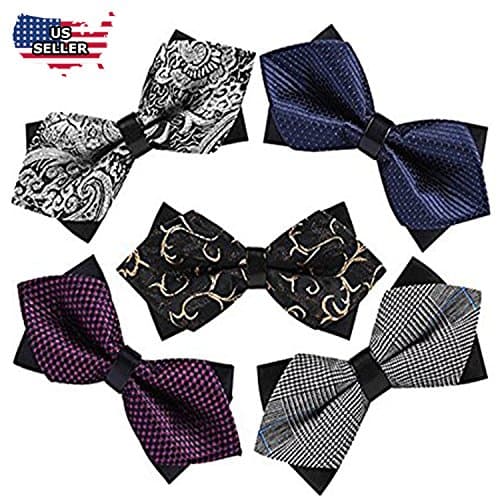 5 PC Mens Assorted Pattern Pre-Tied Adjustable Neck Tie Bowties (STYLE-A, A-07)