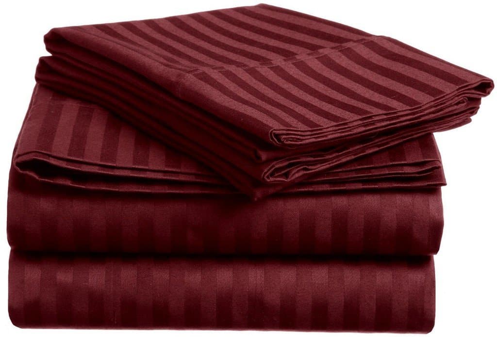 LaxLinens 600 Thread Count Highest Quality 1PC Fitted sheet 10" inch Extra Deep Pocket Emperor /Wyoming King Size, Wine Stripe 100% Egyptian Cotton