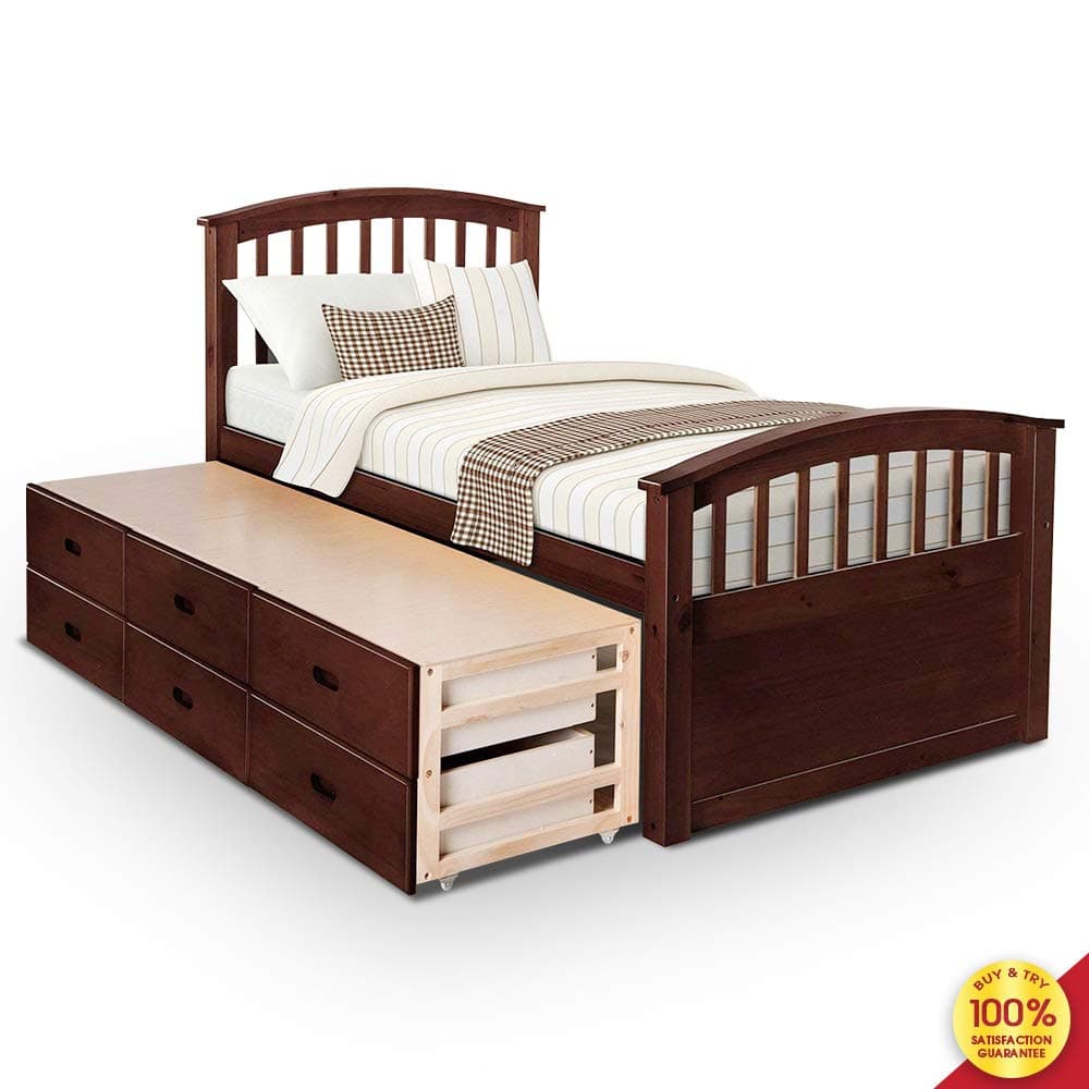 Hooseng Design Twin Size Platform Storage Solid Wood Bed with 6 Drawers, Espresso