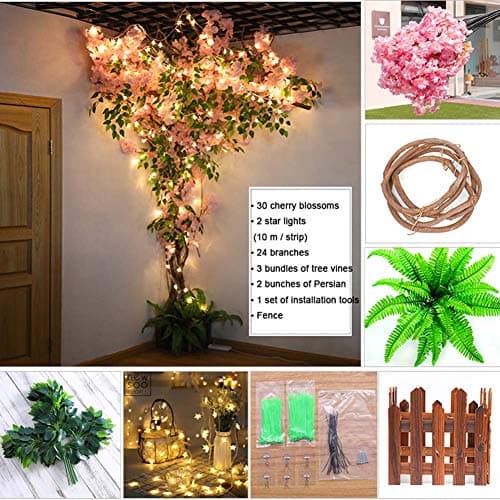 TTIK Artificial Cherry Branches with LED Light 3 pcs Artificial Cherry Blossom Flower Vines for Wedding Party Home Decor