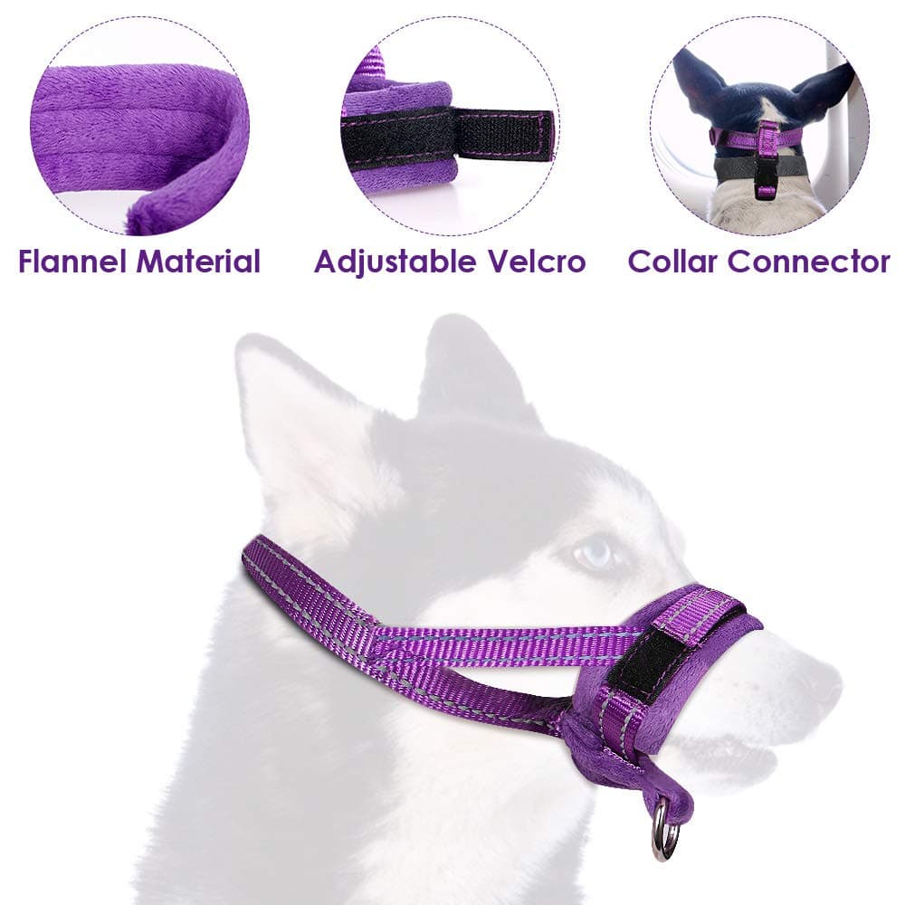 Nasjac Dog Muzzle, Adjustable Loop, Soft flannel Padding, Comfortable Nylon Breathable Secure Muzzles Prevent from Biting, Chewing and Barking,Dog Muzzle for Correcting Bad Behavior