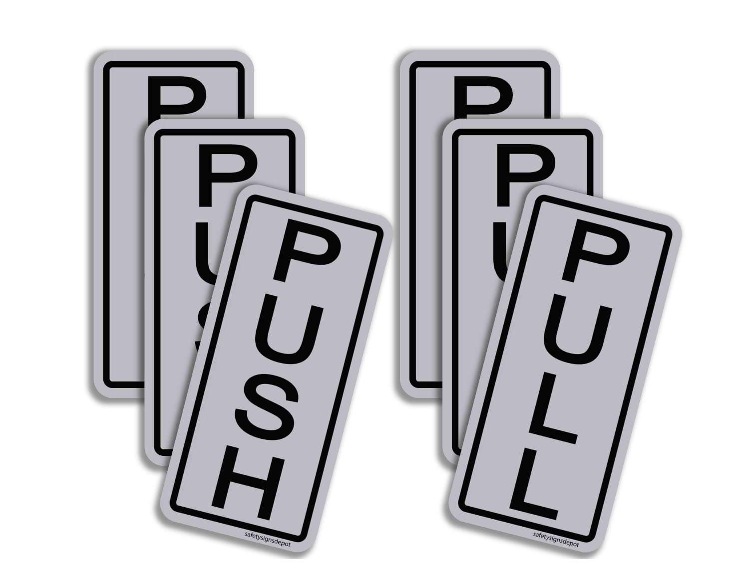 Push Pull Door Sticker Signs Vertical 2 x 4 Pack of 3 - Adhesive Vinyl Decals UV Laminated For Business, Store and Office (3)