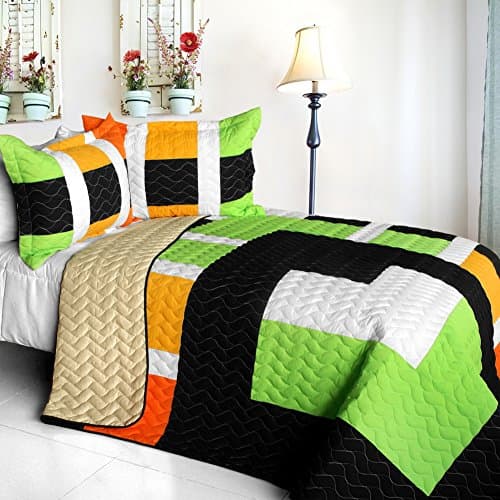 [Lemon Grass] 3PC Vermicelli - Quilted Patchwork Quilt Set (Full/Queen Size)