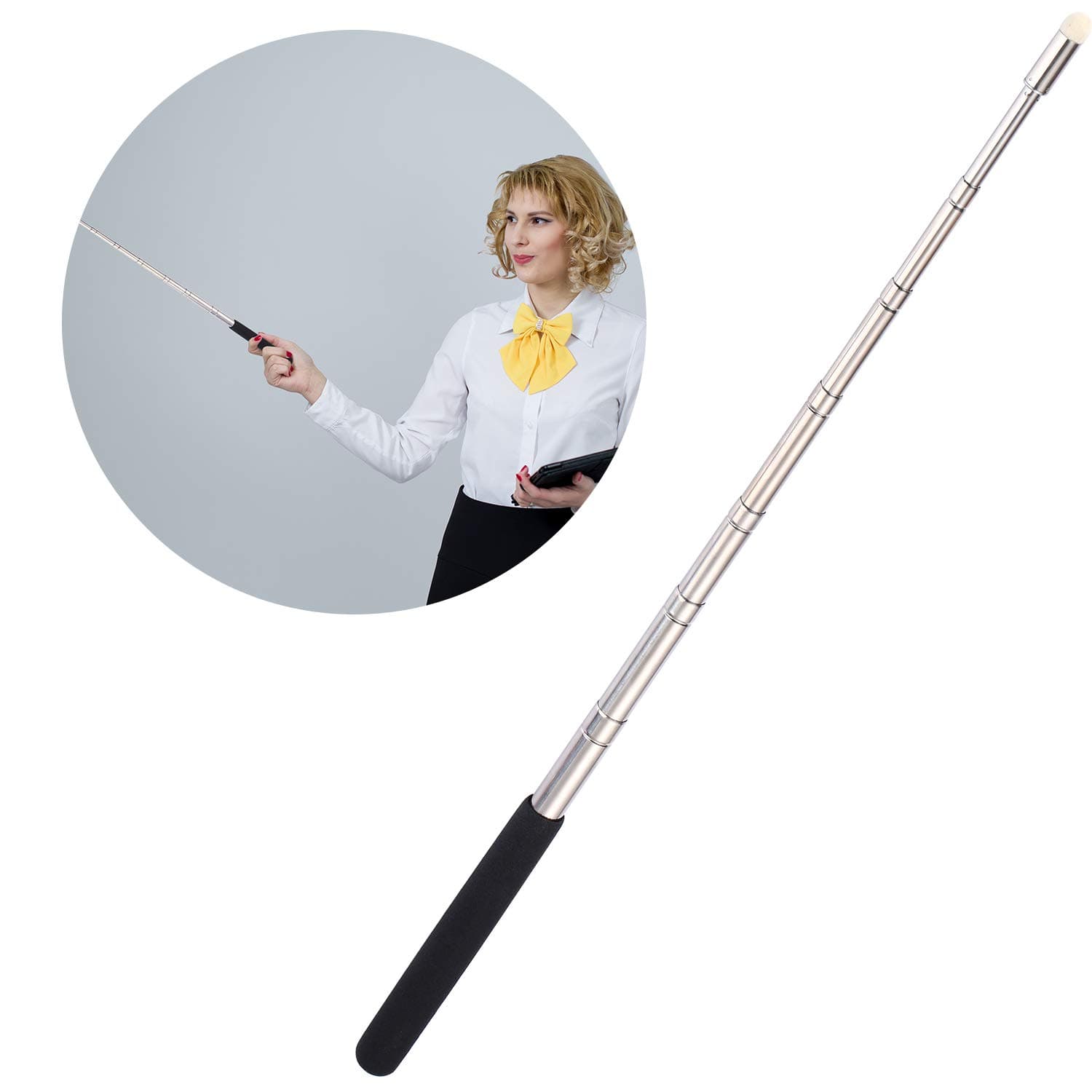 Siumir Telescopic Pointer Whiteboard Presenter Pointer Stick Handheld Teaching Pointer Pen Extends to 39 Inch (Black)