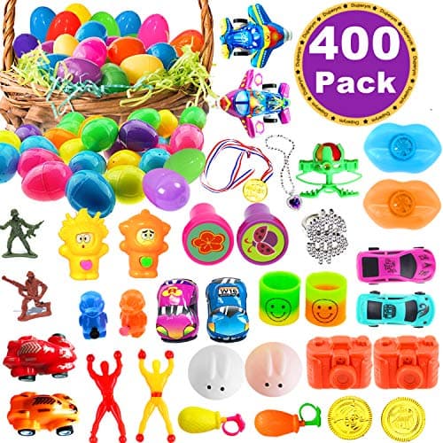 400 Pack Easter Eggs with 400 Toys Inside, 2 3/8" Easter Eggs + 6 Golden Eggs for Filling Specific Treats, Easter Eggs Hunt, Basket Stuffers Filler, Surprise Egg Fillers Party Favors Gifts for Kids