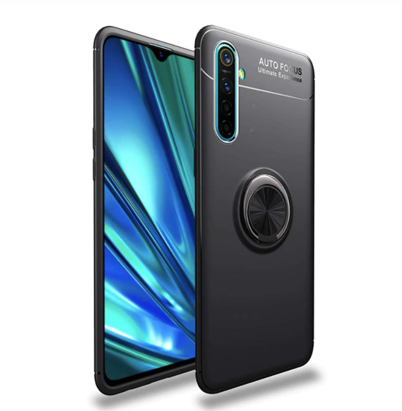 Bounceback ® Shock Proof Ring Stand Back Cover Case Designed for Realme X2 / XT - Jet Black