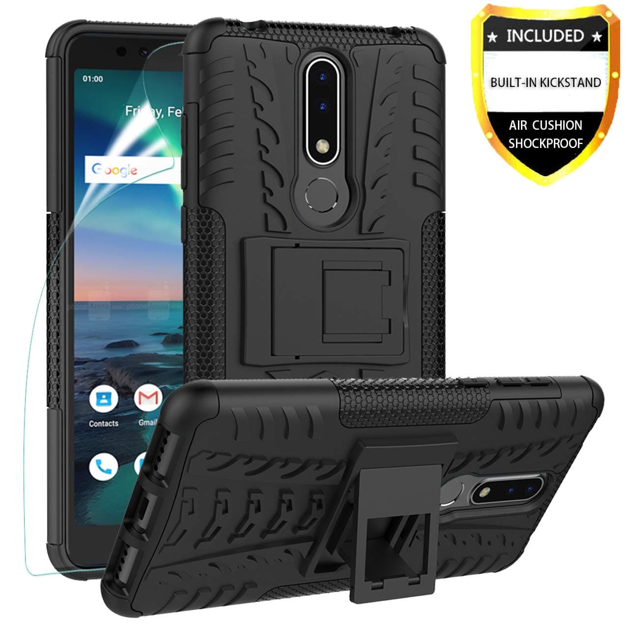 Nokia 3.1 Plus case, Double Shockproof and Ultra-Thin Scratch-Proof Protection Cover,Kickstand Bumper Heavy Duty Case for Nokia 3.1 Plus Phone (Not fit Nokia 3.1),Black