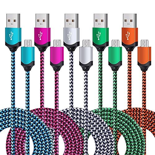 Micro USB Cable Android Charger, NonoUV 5-Pack Braided Long USB 2.0 Charging Cord Wire Fast Charge Cable for Samsung Galaxy S7 S6 Edge S4, Note 4 5, HTC, LG, Nexus, Moto, Tablet, PS4, XBOX