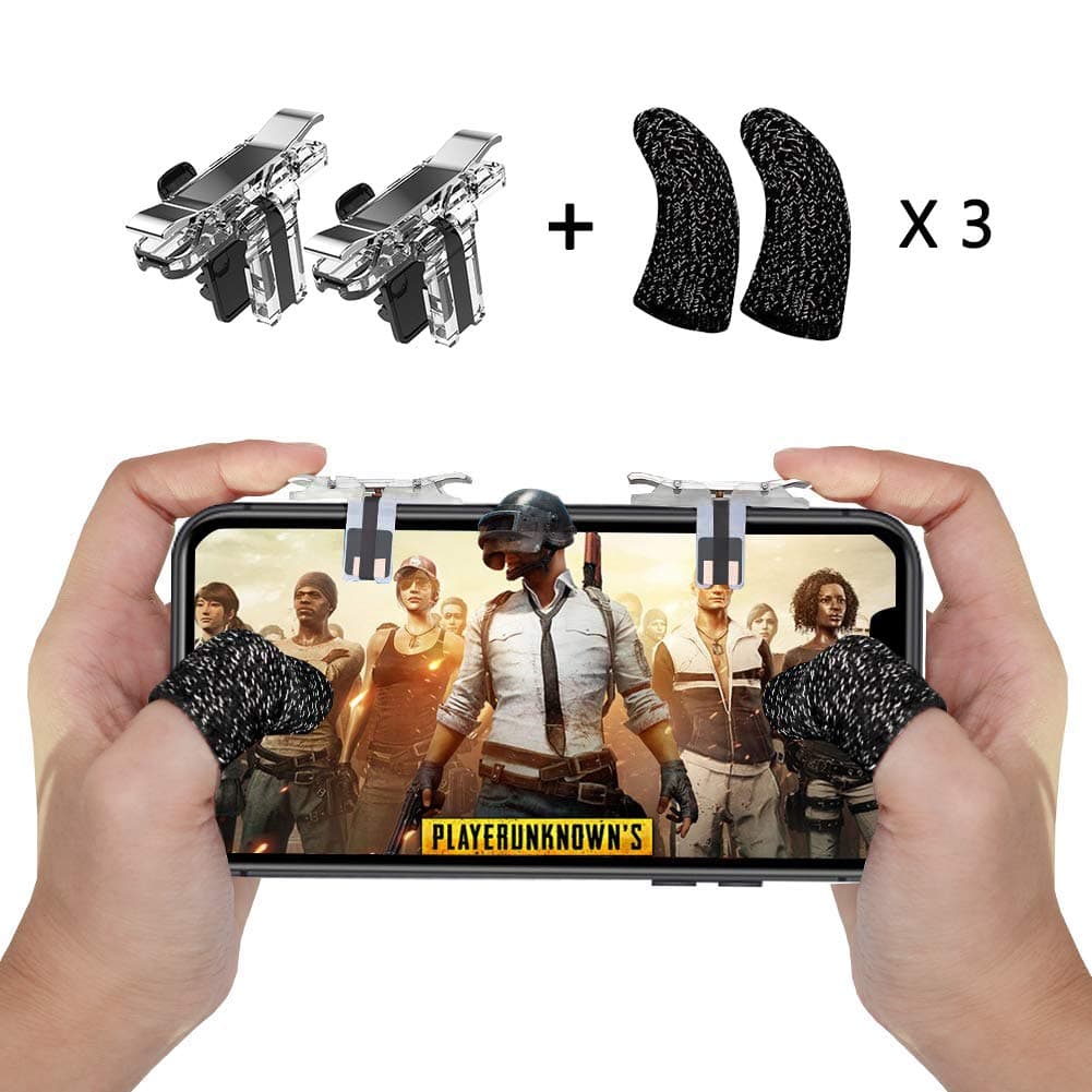 Mobile Game Controller Triggers + Touch Screen Finger Sleeves,Sensitive Shoot Aim Joysticks for PUBG/Fortnite /Call of Duty