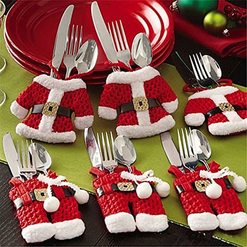 6 x Christmas Dinner Tableware Silverware Cutlery Holders Pockets Table Decor >>>>