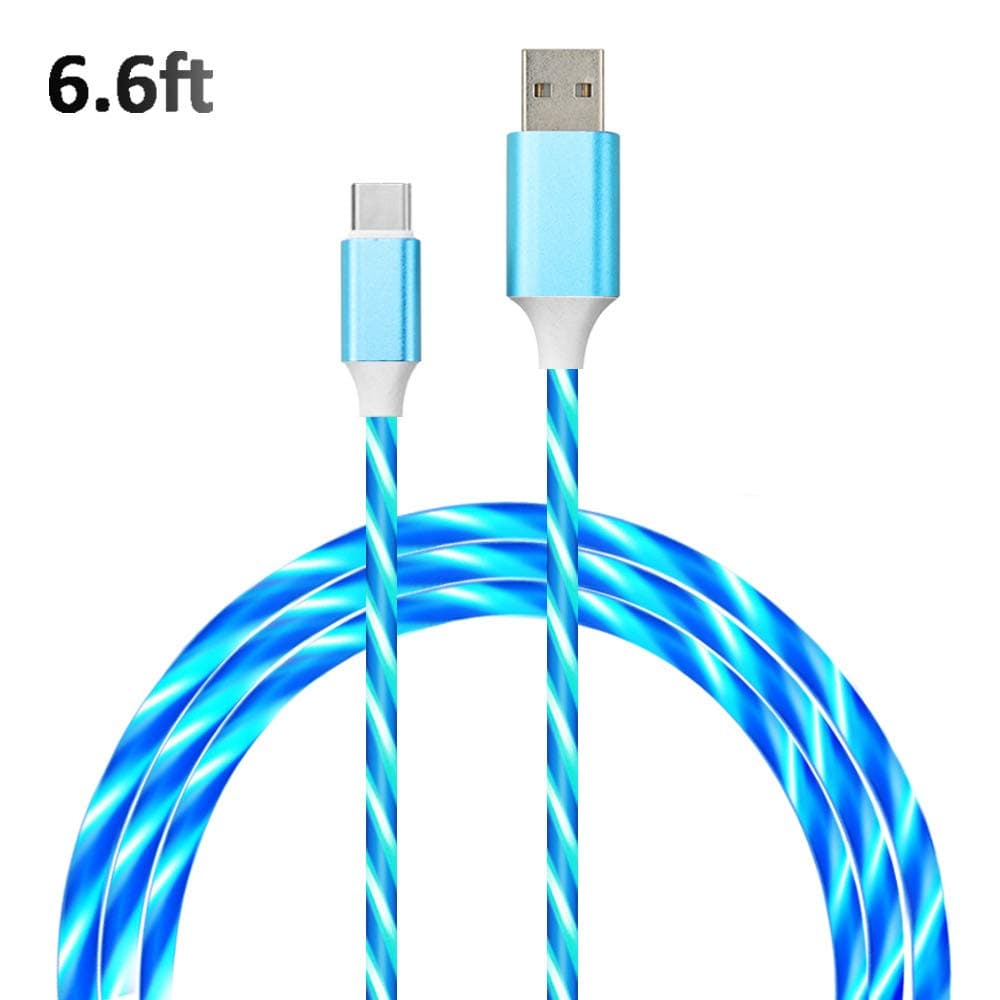 USB C Cable Type C Charging Cable Lights up LED Flowing Light 6FT Fast Charge Power C Cord Compatible with Samsung Galaxy S9 S8 Plus Note 9 8, Sony Xperia XZ, Nexus and More (Blue Light-Type C)
