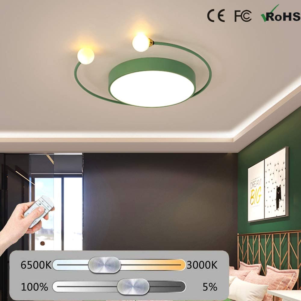 LED Modern Ceiling Lamp Dimmable with Remote Control Ultra-Thin Round Ceiling Light 34W 6500K-3000K Metal and Acrylic Lampshade Decoration Illumination for Bedroom Living Room Children's Room Green [Energy Class A]