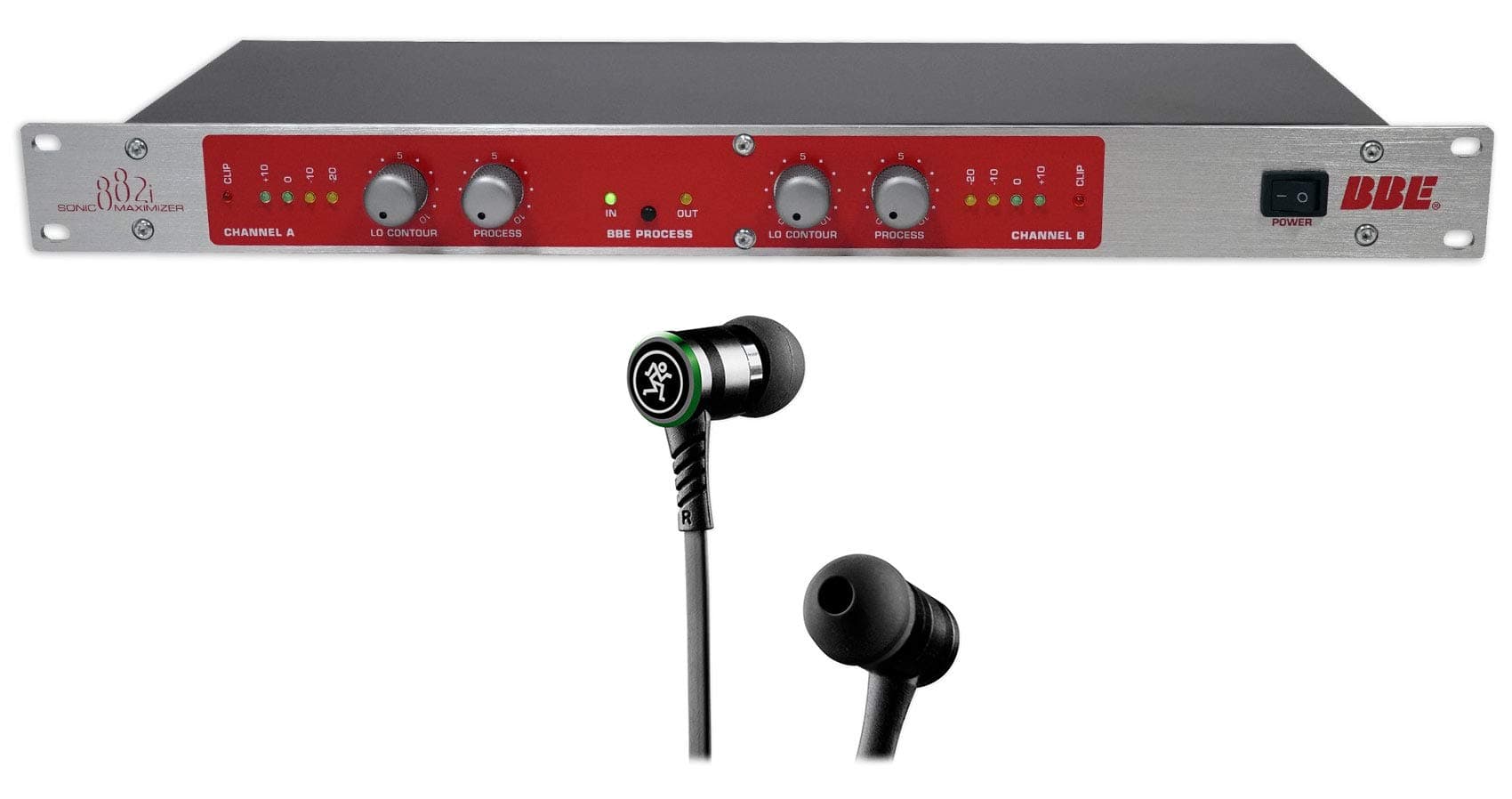 BBE 882I Rack Mount Studio Sonic Maximizer Signal Sound Processor Bundle with Mackie Earbuds