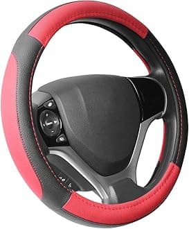SEG Direct Black and Red Microfiber Leather Steering Wheel Cover for Prius Civic 14" - 14.25"