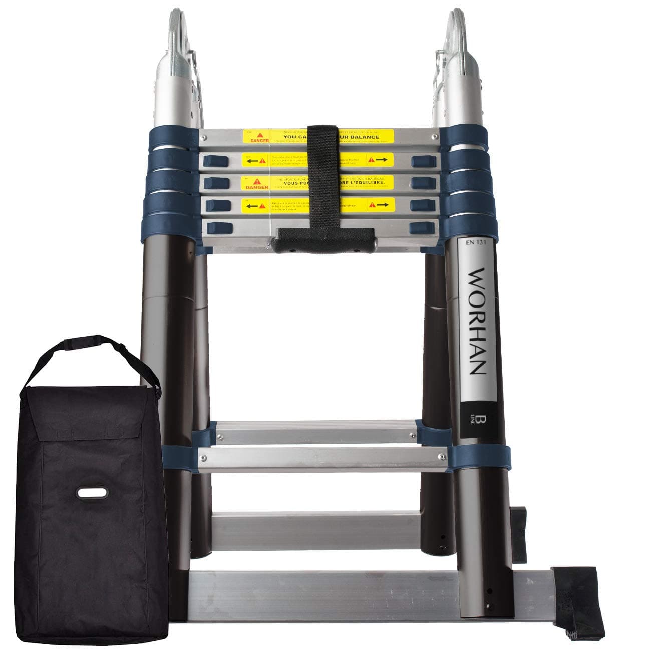 WORHAN® 3.8m (12' 5'') Double Telescopic Foldable Extendable Multipurpose Aluminium A Frame Robust Ladder Step Ladder (.3.8m B-line & Bag) K3.8B+Bag