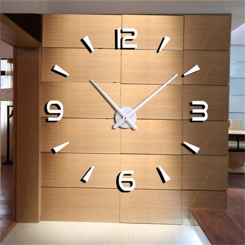 MiLa Large DIY Wall Clock,3D Wall Clock with Mirror Numbers Stickers for Home Office Decorations Gift (White)