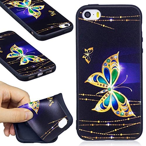 iPhone SE Case, iPhone 5/5S Case, FIREFISH Soft TPU Gel [Slim Fit] [Shock Absorption] Snap On Embossed Printing Silicone Bumper Rubber Skin Cover for Apple iPhone 5/5S/SE