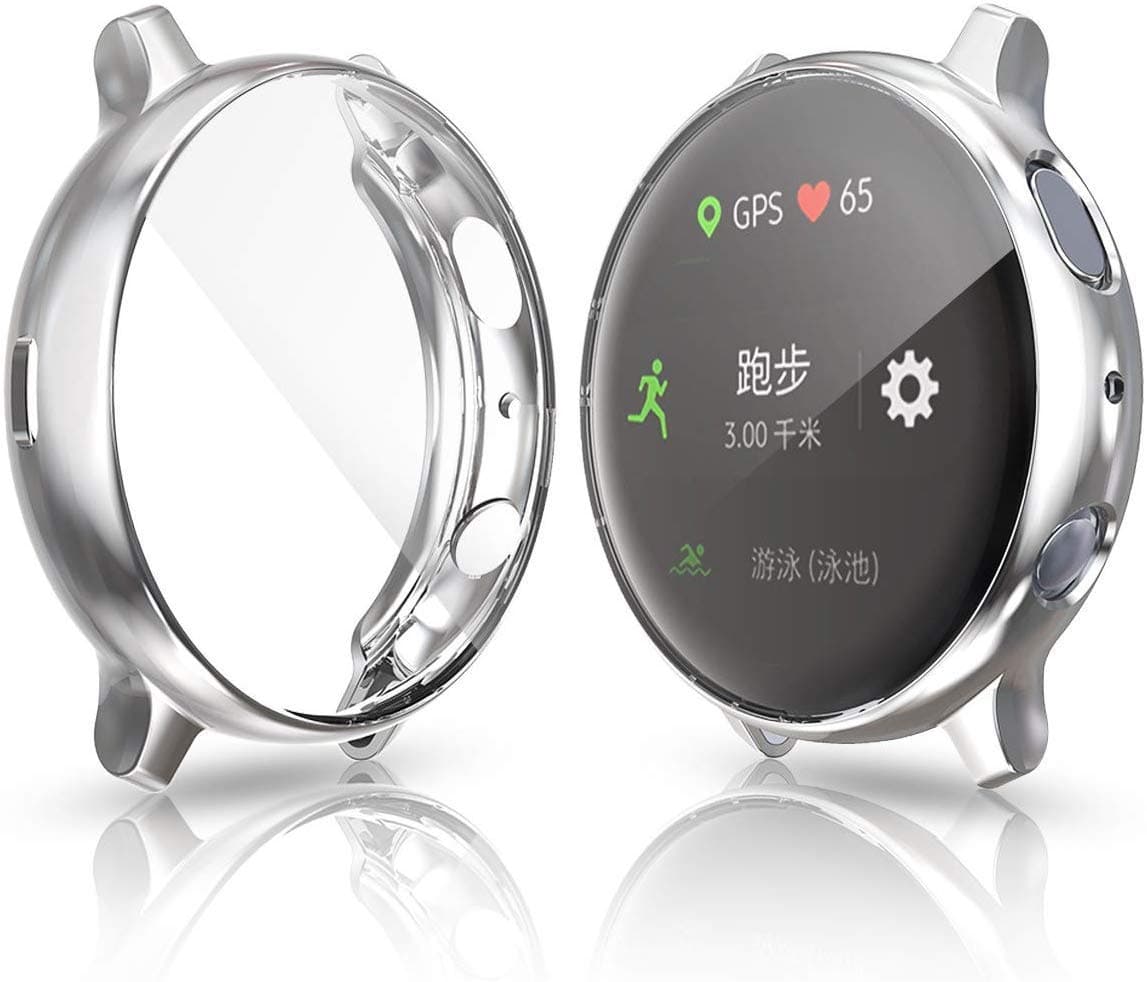 TASLAR Soft TPU Bumper Full Coverage Screen Guard Protector Cover Case Compatible with Samsung Galaxy Watch Active 2, 40mm (Silver)