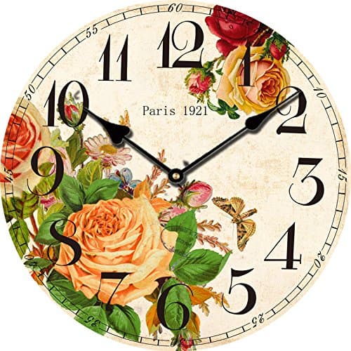 Buggy Round Decorative Wall Clock-Shabby Chic Floral Patchwork Clock - Vintage Wall Clocks for Living Room, Bedroom and Kitchen - Multi-Coloured Cute Retro Style Clock Wall 10inches 23CM
