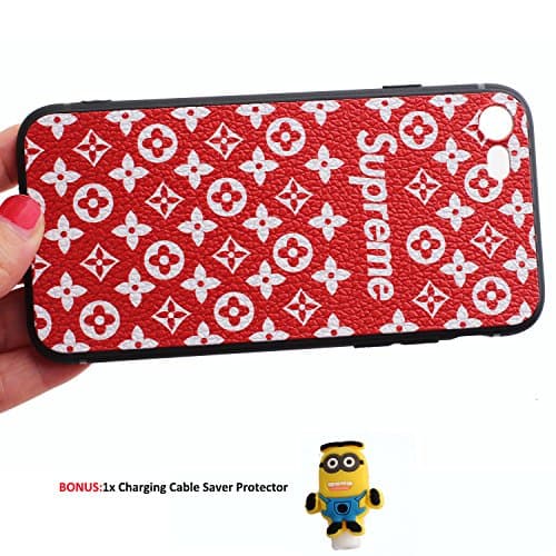 Supreme Compatible with iPhone 7 8 Case Protective Covers Holders Monogram ShockProof TPU with 1 Charging Cable Saver Protector
