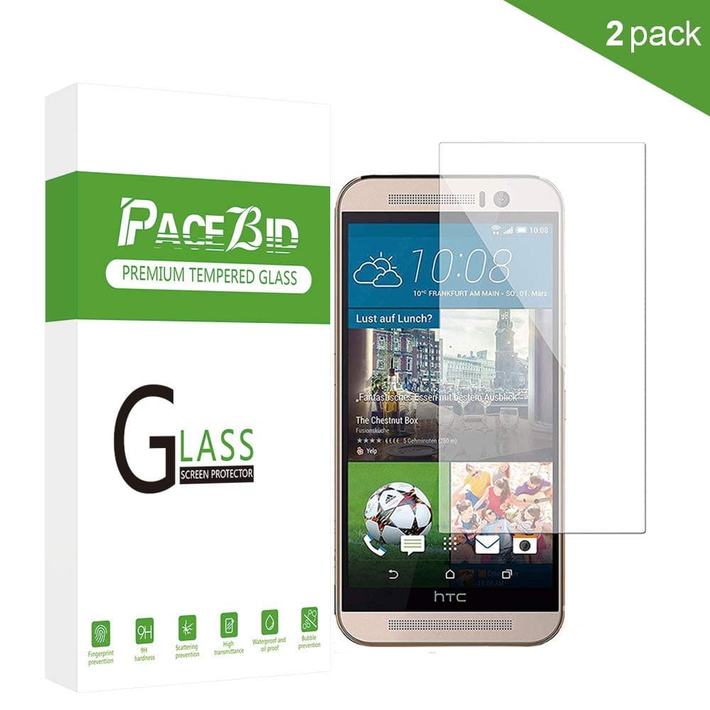 PaceBid HTC ONE M9 Screen Protector, [2 Pack] Scratch Resistant 9H Hardness Premium HD Clear Film Tempered Glass for HTC ONE M9