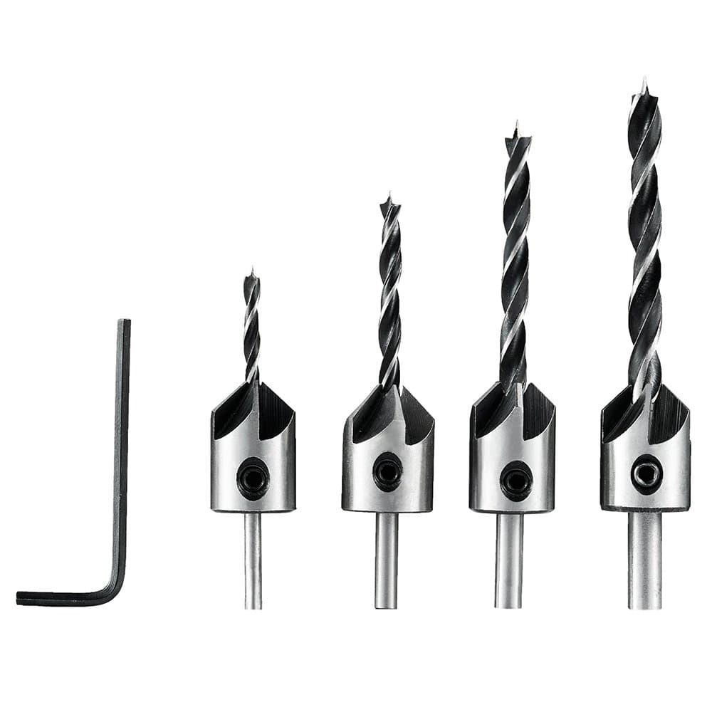 Xilko Countersink Drill Bits Set(3/4/5/6mm), 4Pcs HSS Woodworking Countersink Set Adjustable Carpentry Reamer Length Drill Bit for Wood, Particleboard, Fiberboard, Plastic, Plywood, PVC, Rubber