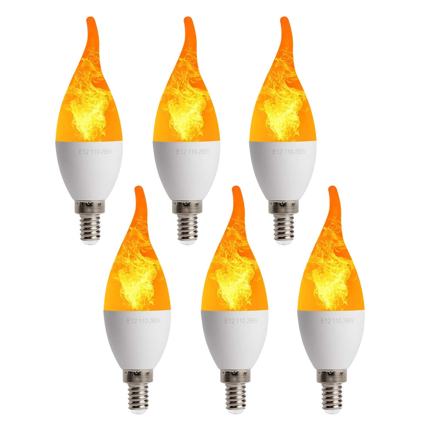 6 Pack LED Flame Effect Candelabra Light Bulb - 3 Modes (Emulation General Breathing) - 2W 1800K Warm White - E12 Base LED Chandelier Bulbs for Home Hotel Indoor Outdoor Bar Party Decoration