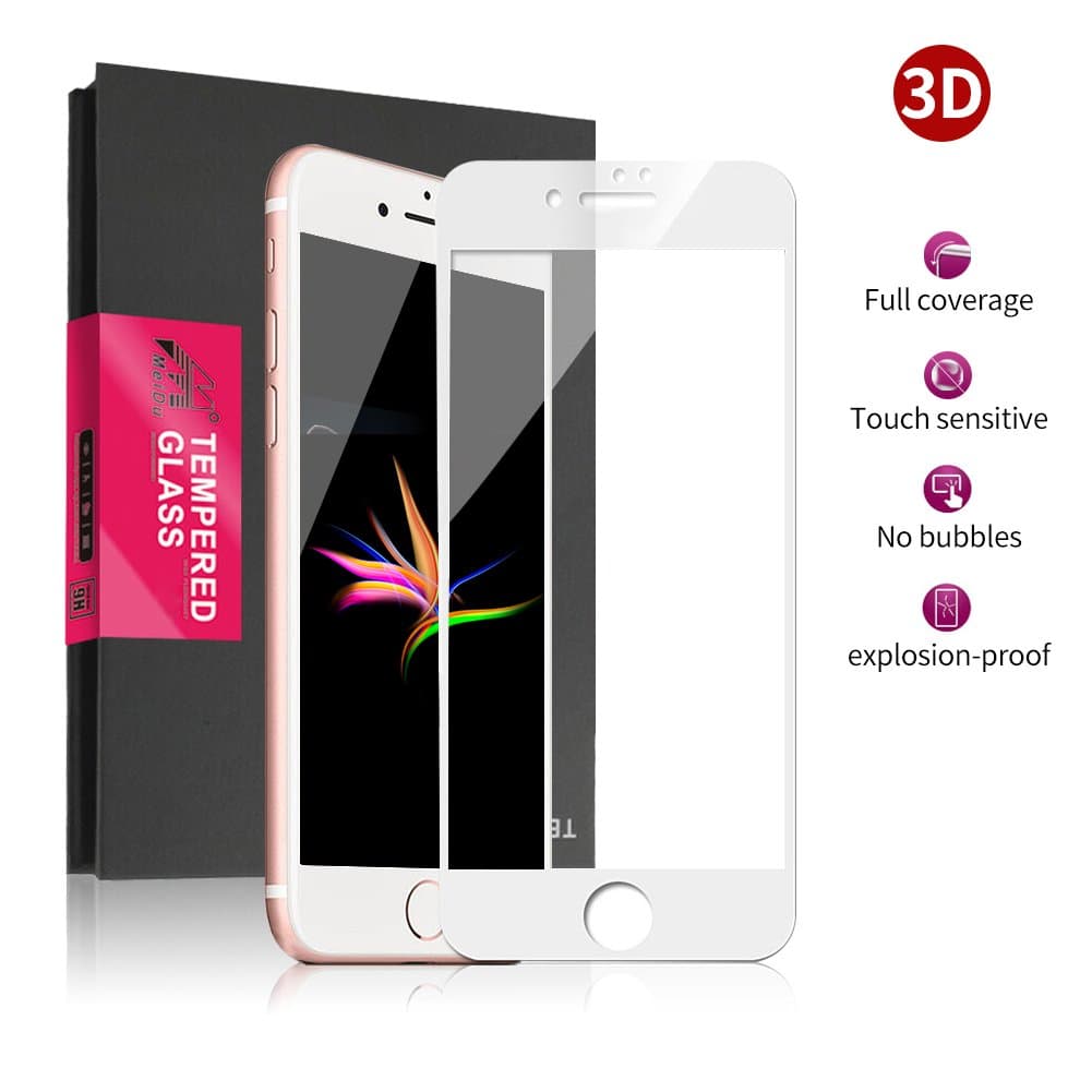 Meidom iPhone 8 Plus Screen Protector Tempered Glass Case Friendly [Edge to Edge] 5D Full Coverage [Bubble-Free] Screen Protector for iPhone 8 Plus/iPhone 7 Plus-White