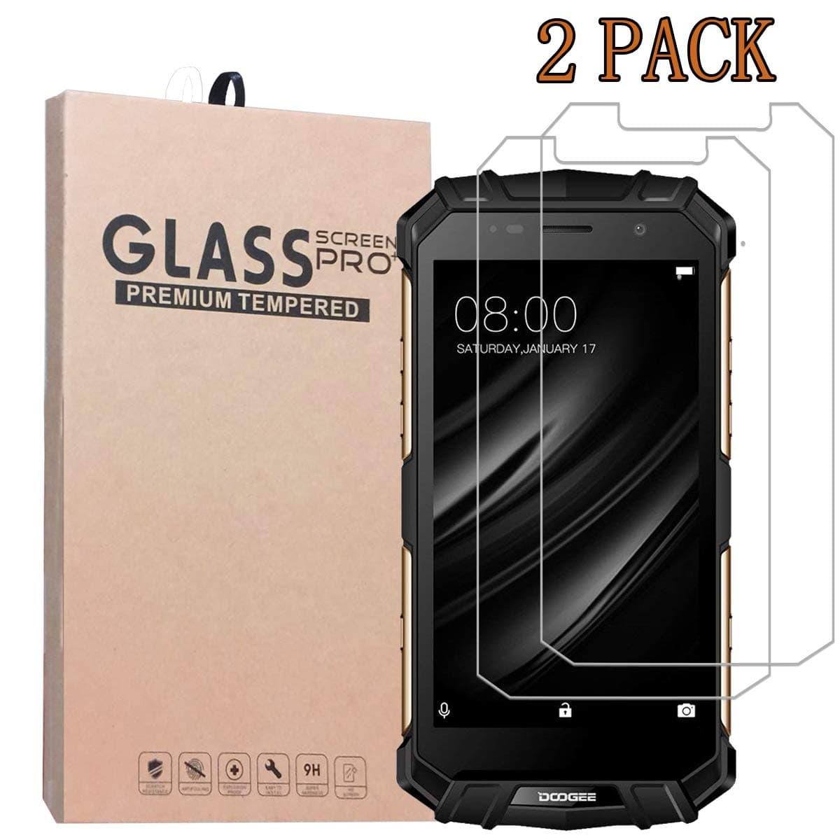 [2-Pack] Screen Protector for DOOGEE S60,Anti-Bubble Shield 9H Hardness Clear Scratch Resist Bubble-Free Anti-Fingerprint High Responsivity Premium Quality Tempered Glass Protective Film 0.33mmDGDG