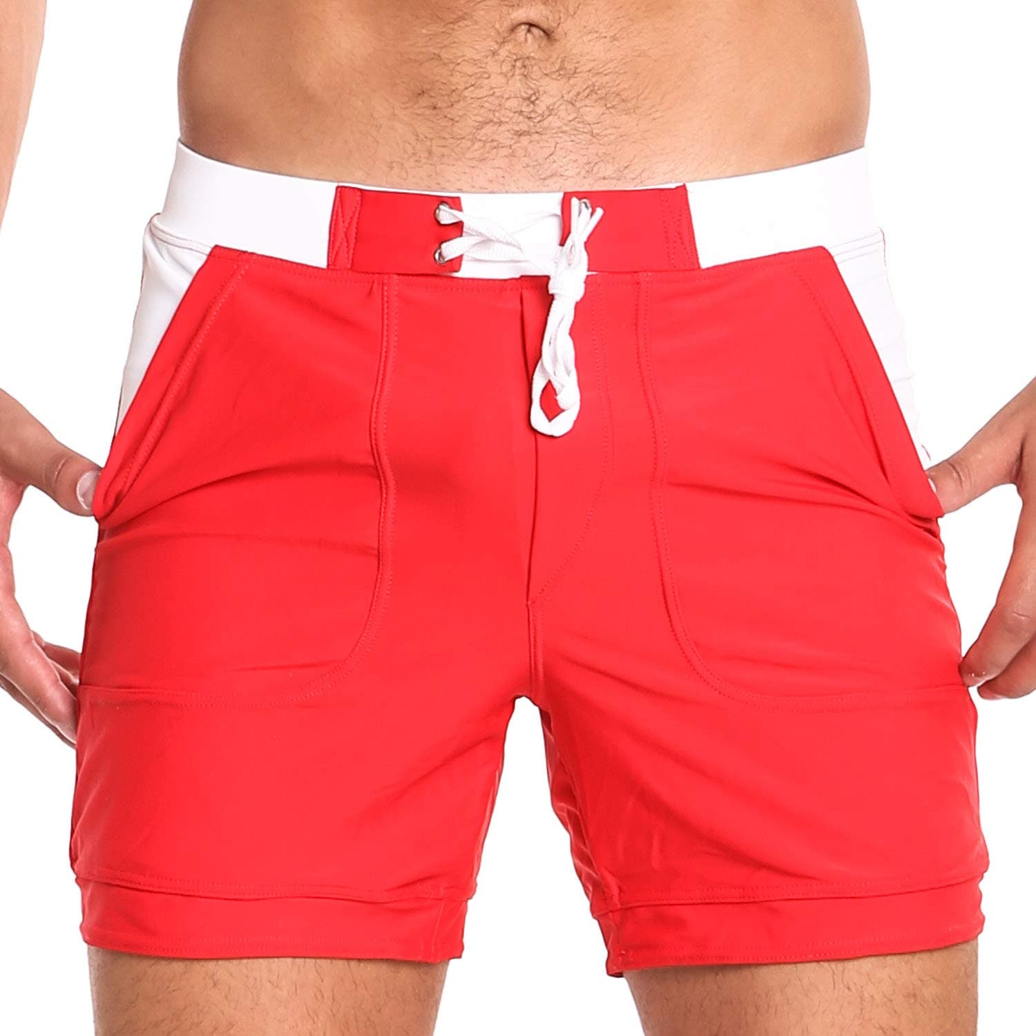 Men Swimwear Swimsuits Solid Basic Long Swim Boxer Trunks Board Shorts