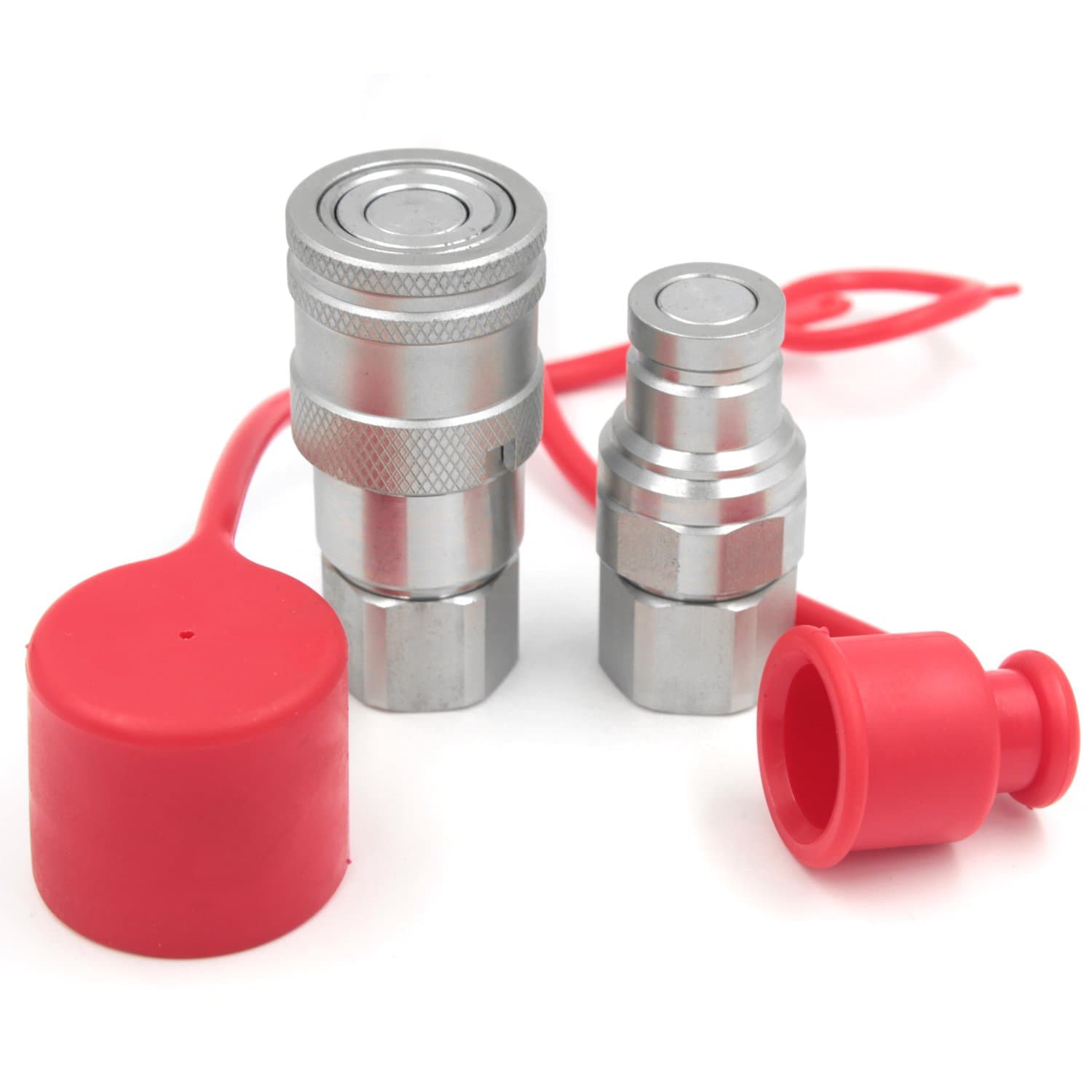 3/8" NPT Thread 3/8" Body Size Flat Face Hydraulic Quick Connect Coupling Coupler Set with Dust Caps