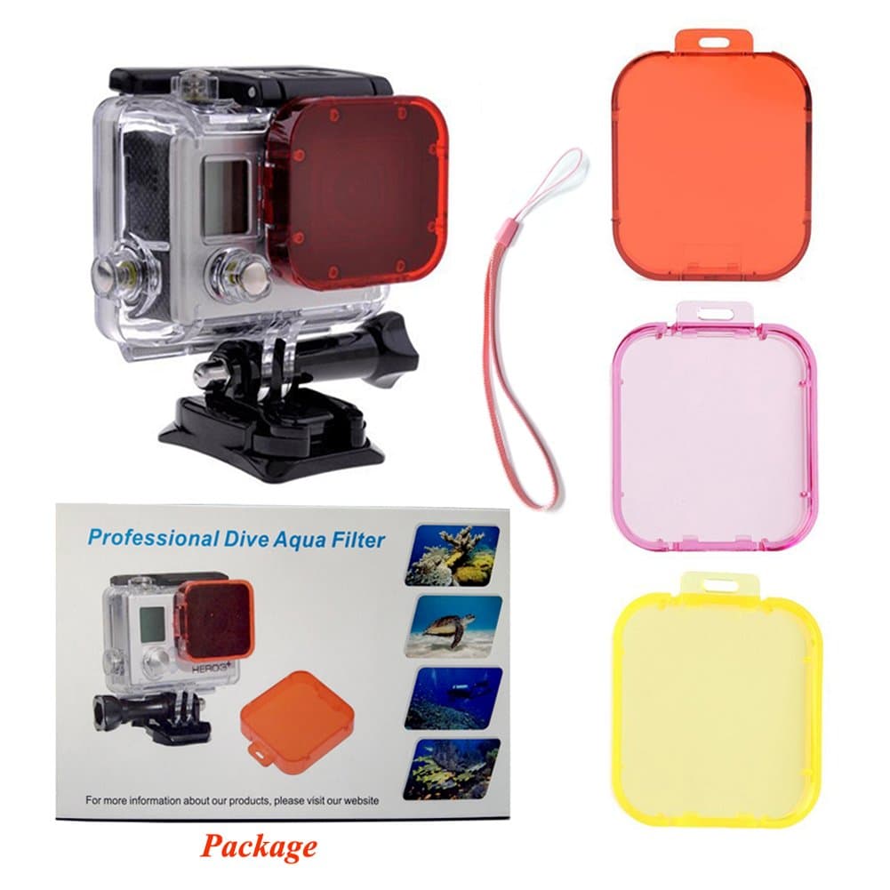 TANSUO Aqua Filter,Diving Lens Filter Kit [3 Pack-Red,Pink,Yellow] for GoPro Hero3 SJ4000 Action Cameras (For 8 screws on front of housing)