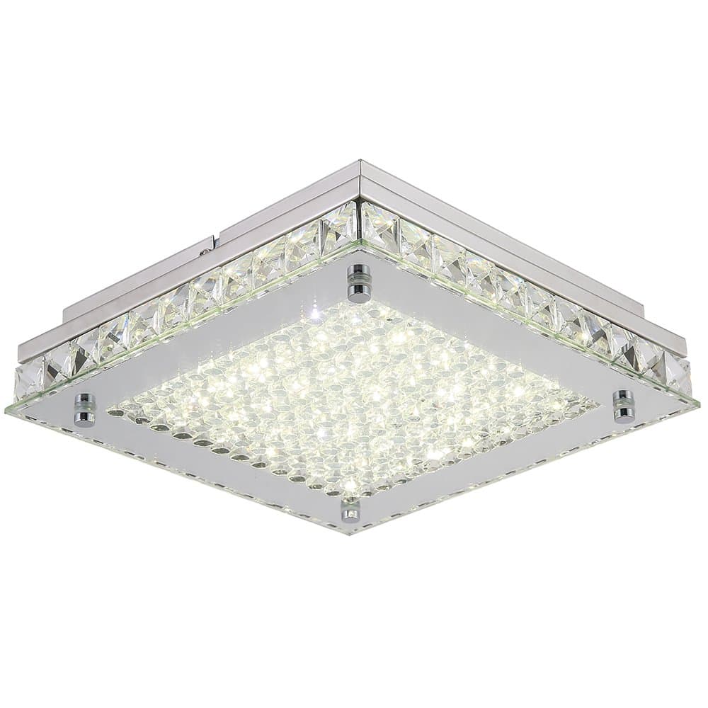 Horisun Dimmable LED Ceiling Light, 10inch Crystal Flush Mount Ceiling Light, 100W Incandescent Bulbs Equivalent, 1320LM Daylight White for Bedroom, Bathroom, Kitchen