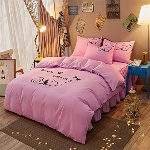 RUIHAO 4pcs Solid Beddingset Duvet Cover Set Without Comforter Flat Bedsheet Pillowcase Durable YJ Twin Full Queen Lovely Dog Design (Twin, Lovely Dog, Pink)