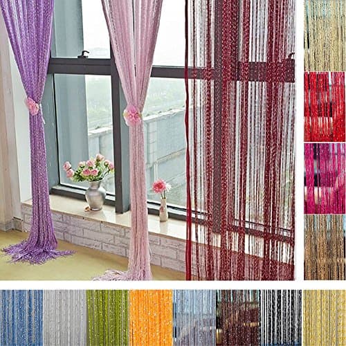 Heavy Duty Bug Blind, 1x2M Dew Drop Beaded Chain String Curtain Panel,Divider Room Tassel Silver Silk Strong Window Door Curtain, Tassel Hanging Curtain Decoration