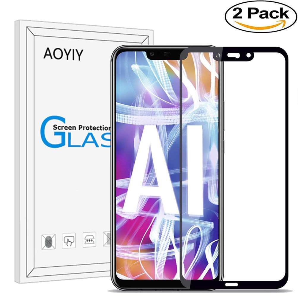 AOYIY Full Screen-Xiaomi Redmi Note 6 Pro screen protector.100% high definition,Hardness Scratch Resist Smartphone Glass Screen Protector-Black[2 Pack]
