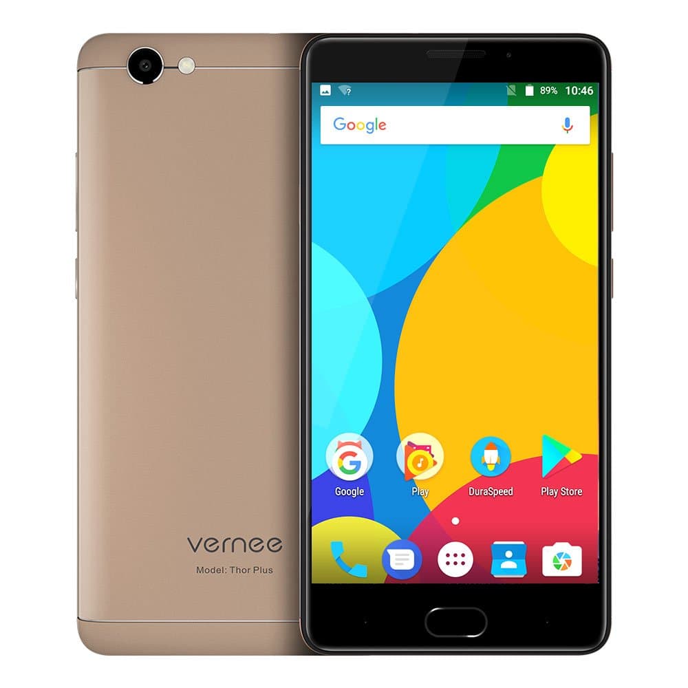 Vernee Thor Plus - 5.5 inch AMOLED screen 4G Android 7.0 smartphone, 6200mAh battery in 7.9mm visible thickness, Octa Core 3GB RAM 32GB ROM, Full Metal Body - Gold