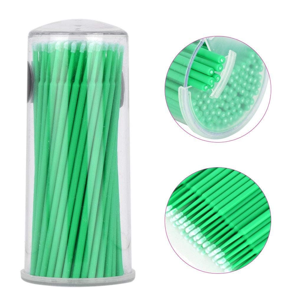 Alonea Micro Applicators Brush, 100PCS Multipurpose Brush Disposable Applicators Tooth Lip Eyelash Brush Micro Brushes Swab Lint (Green)