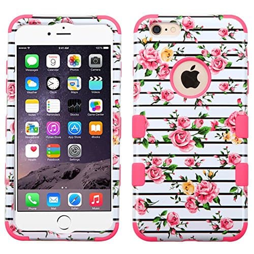 iPhone 6S Plus Case, iPhone 6 Plus Case by MyTurtleTM Hard Plastic Hybrid 3 Layer Protective Full Cover Slim Case Includes Stylus Pen and Screen Protector (Pink Roses)