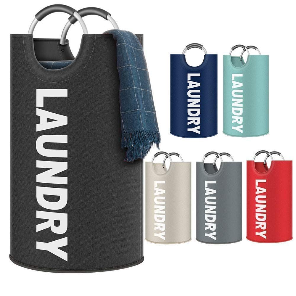 UOON Large Laundry Basket 82L, Collapsible Fabric Laundry Hamper, Foldable Clothes Bag, Folding Washing Bin (Black)