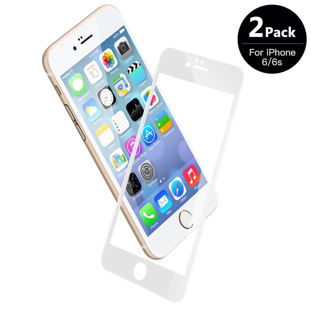 V VONTOX Screen Protector compatible with iPhone 6/6s (4.7 inch), 2 Pack 3D Tempered Glass (White), Bubble free, Shatterproof and Oleophobic Treatment for iPhone 6/6s