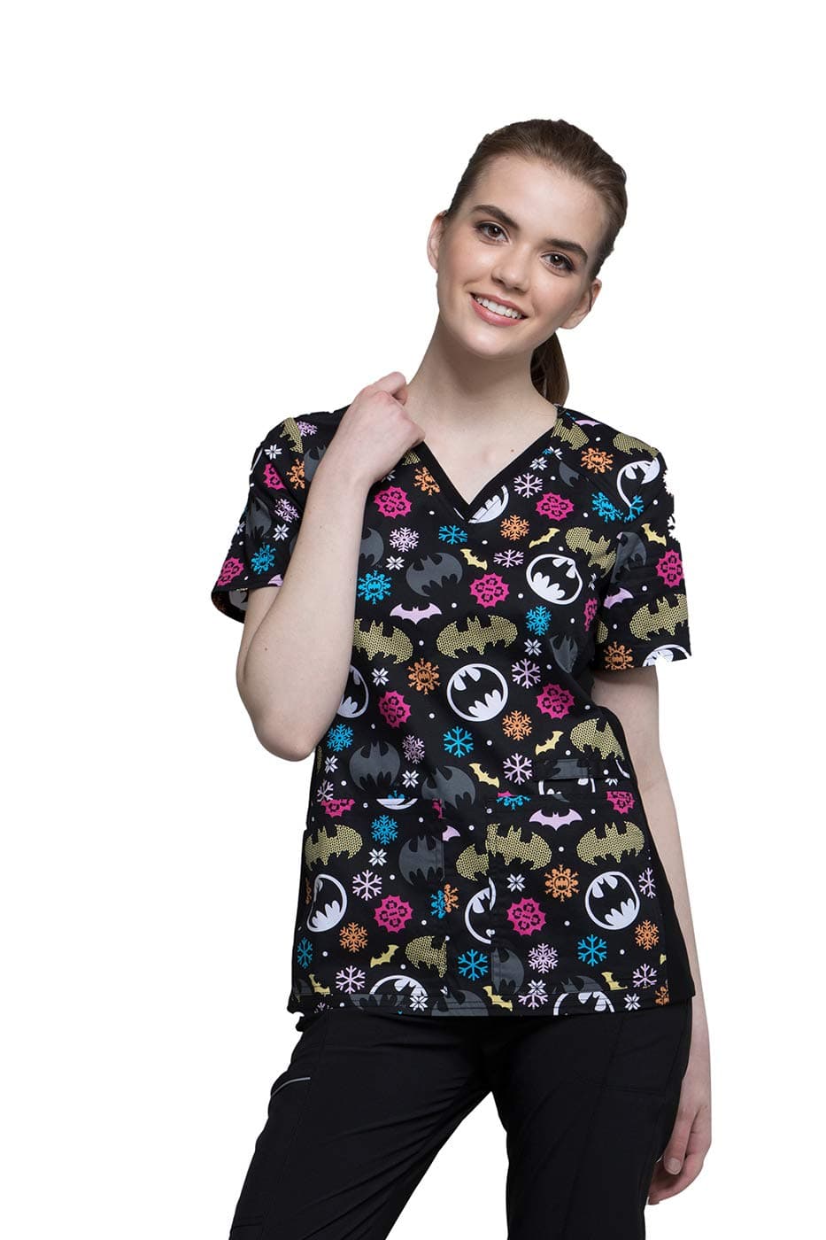 V-Neck Knit Panel Scrub Top