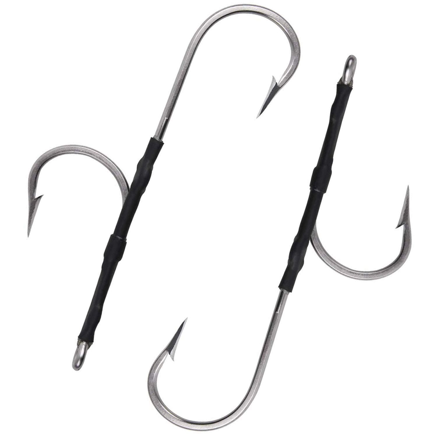 Double Hook Rigs for Trolling Chunking, 3pcs Double Trolling Hooks Saltwater Big Game Stainless Steel Fishing Hooks for Marlin Shark Tuna Wahoo Dorado Fishing
