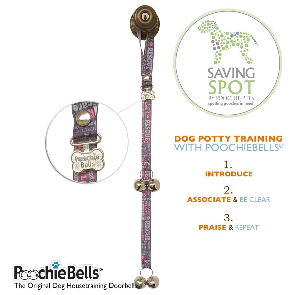 PoochieBells Authentic Saving Spot Rescue & Adopt Program Classic Housetraining Dog Doorbells - Purple/Grey
