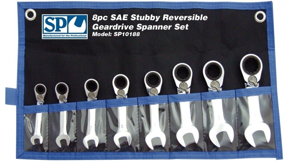 SPANNER SET STUBBY REVERSIBLE GEARDRIVE SAE 8PC